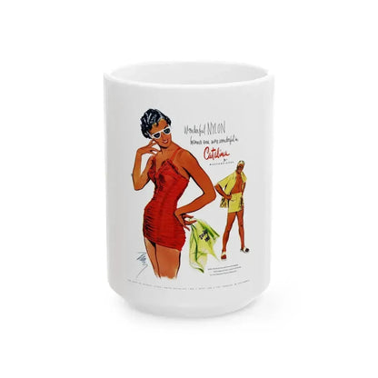 Catalina ad, Harpers Bazaar, January 1950 - White Coffee Mug 15oz - Go Mug Yourself