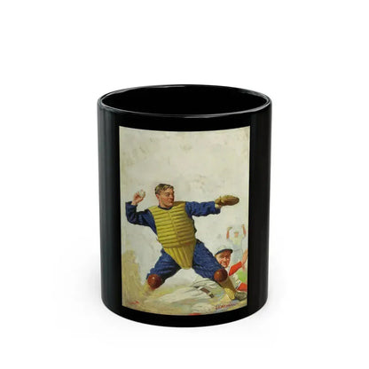 Catcher Throwing, Baseball Magazine cover - Black Coffee Mug 11oz - Go Mug Yourself