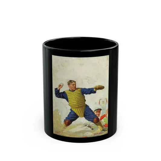 Catcher Throwing, Baseball Magazine cover - Black Coffee Mug 11oz - Go Mug Yourself