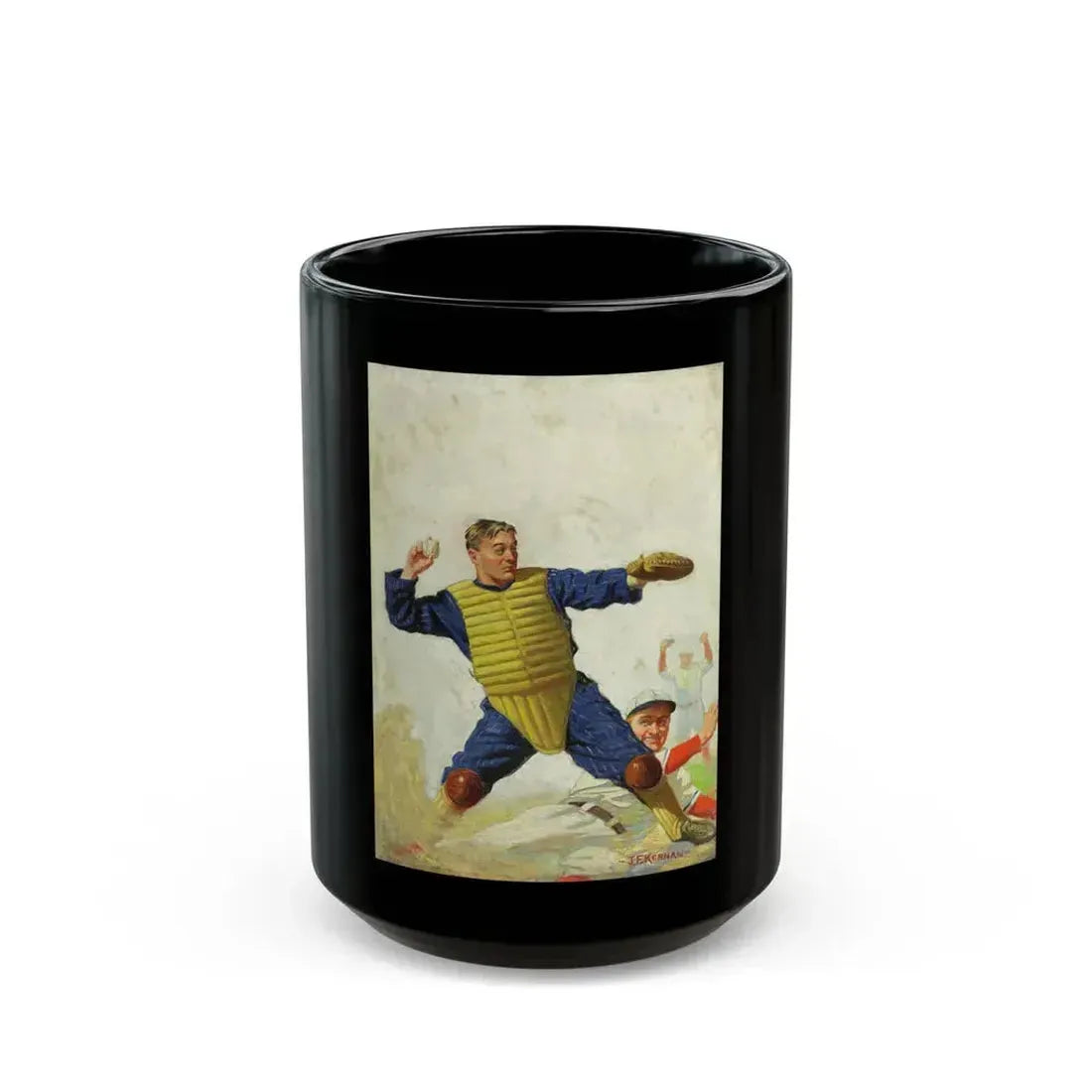 Catcher Throwing, Baseball Magazine cover - Black Coffee Mug 15oz - Go Mug Yourself
