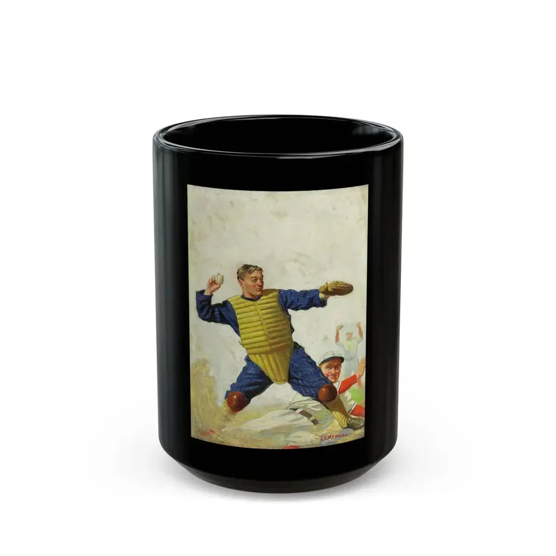 Catcher Throwing, Baseball Magazine cover - Black Coffee Mug 15oz - Go Mug Yourself