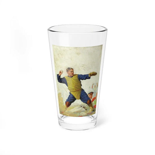 Catcher Throwing, Baseball Magazine cover (Magazine Illustration) Pint Glass 16oz-16oz-Go Mug Yourself