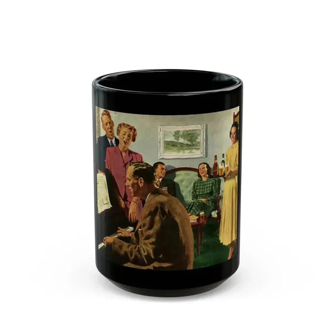 Cathered Around The Piano, 1949 - Black Coffee Mug 15oz - Go Mug Yourself