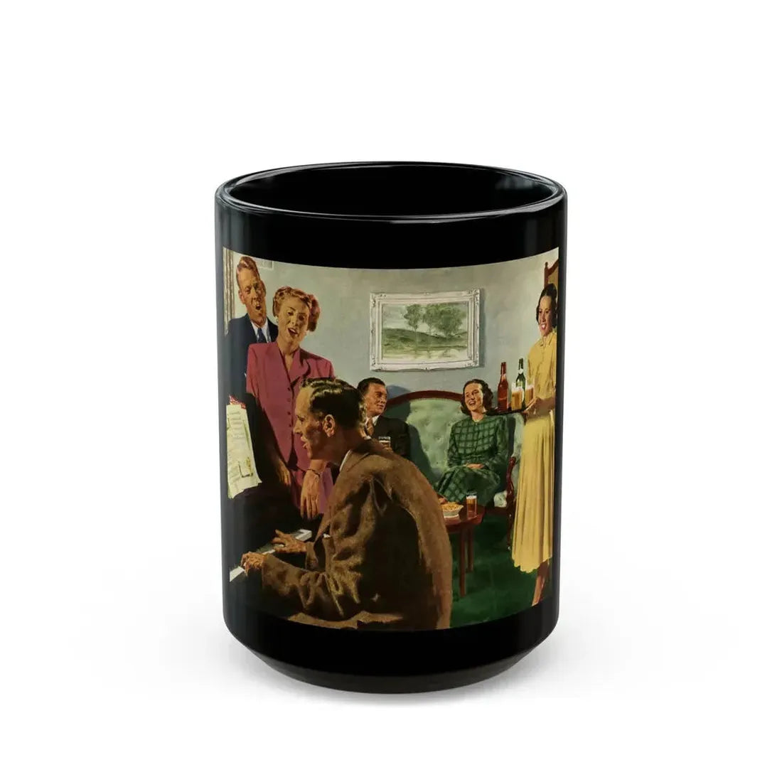 Cathered Around The Piano, 1949 - Black Coffee Mug 15oz - Go Mug Yourself