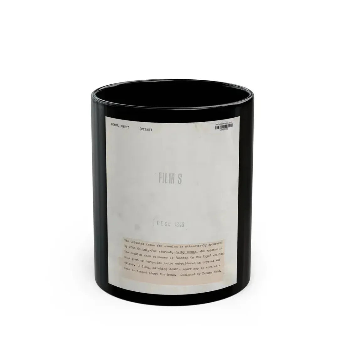 Cathy Downs #25 - Vintage 8x10 B&W 12-5-46 Full Body Glamour Photo 1 (Vintage Female Icon) Black Coffee Mug 11oz - Go Mug Yourself