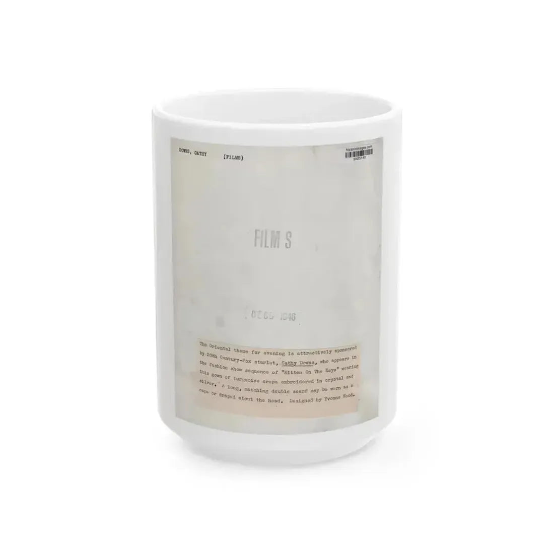Cathy Downs #25 - Vintage 8x10 B&W 12-5-46 Full Body Glamour Photo 1 (Vintage Female Icon) White Coffee Mug 15oz - Go Mug Yourself