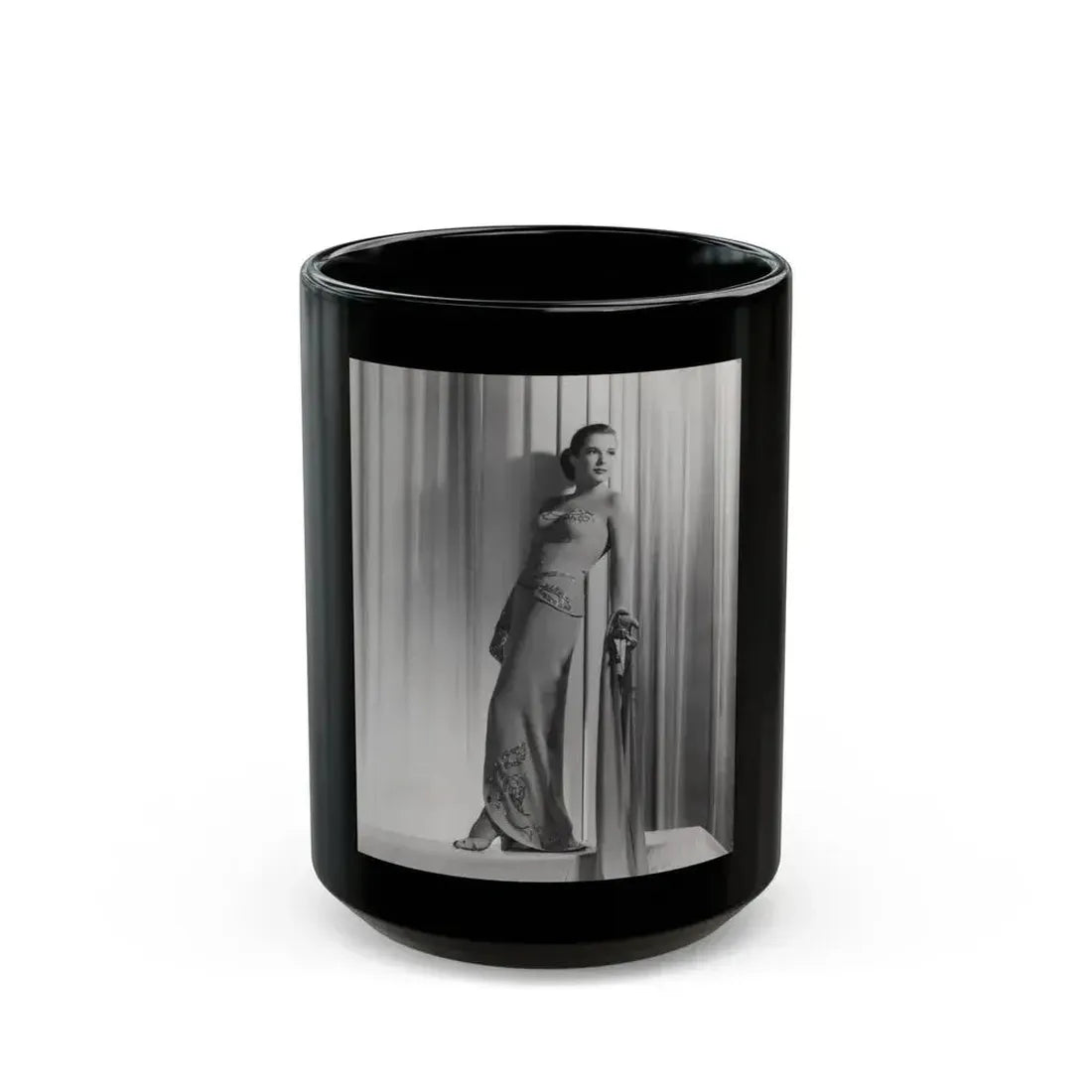 Cathy Downs #25 - Vintage 8x10 B&W 12-5-46 Full Body Glamour Photo (Vintage Female Icon) Black Coffee Mug 15oz - Go Mug Yourself