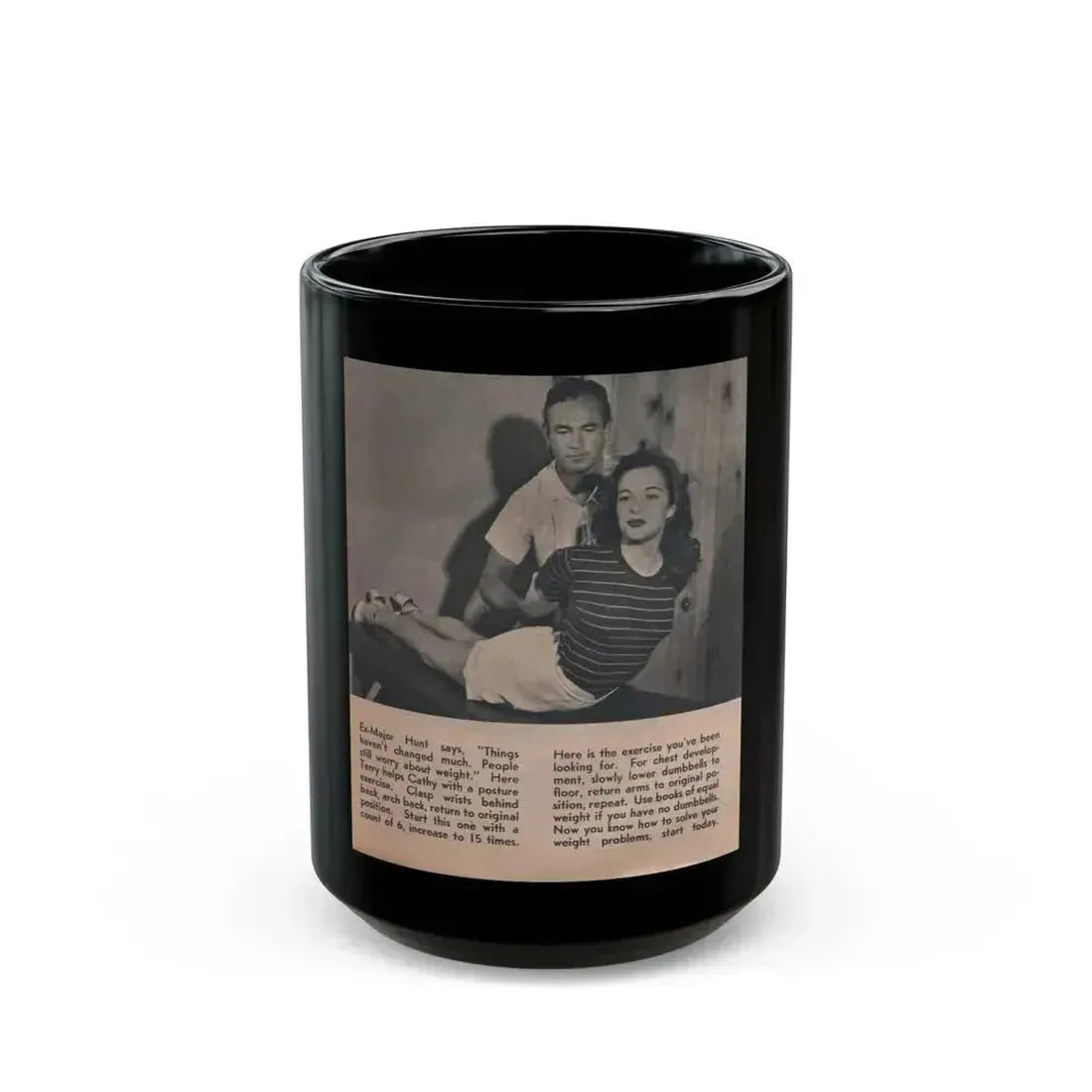 Cathy Downs #52 - Magazine Page Photo & Short Paragraphs (Vintage Female Icon) Black Coffee Mug 15oz - Go Mug Yourself