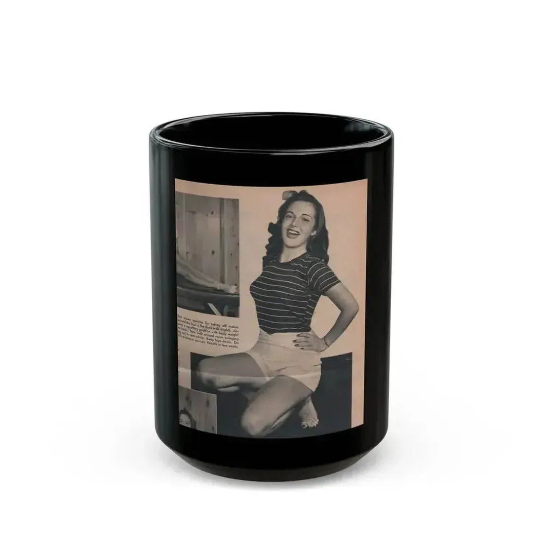Cathy Downs #53 - Magazine Page Photo & 1 Short Paragraph (Vintage Female Icon) Black Coffee Mug 15oz - Go Mug Yourself