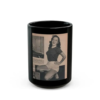 Cathy Downs #53 - Magazine Page Photo & 1 Short Paragraph (Vintage Female Icon) Black Coffee Mug 15oz - Go Mug Yourself
