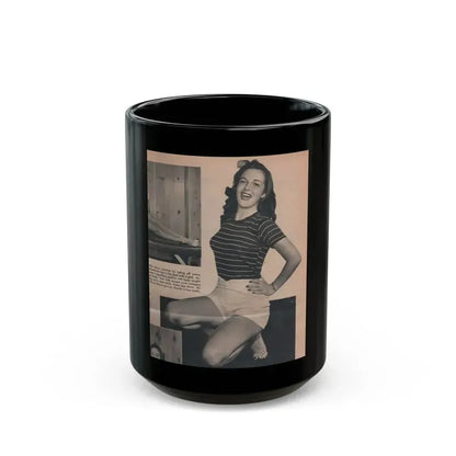 Cathy Downs #53 - Magazine Page Photo & 1 Short Paragraph (Vintage Female Icon) Black Coffee Mug 15oz - Go Mug Yourself