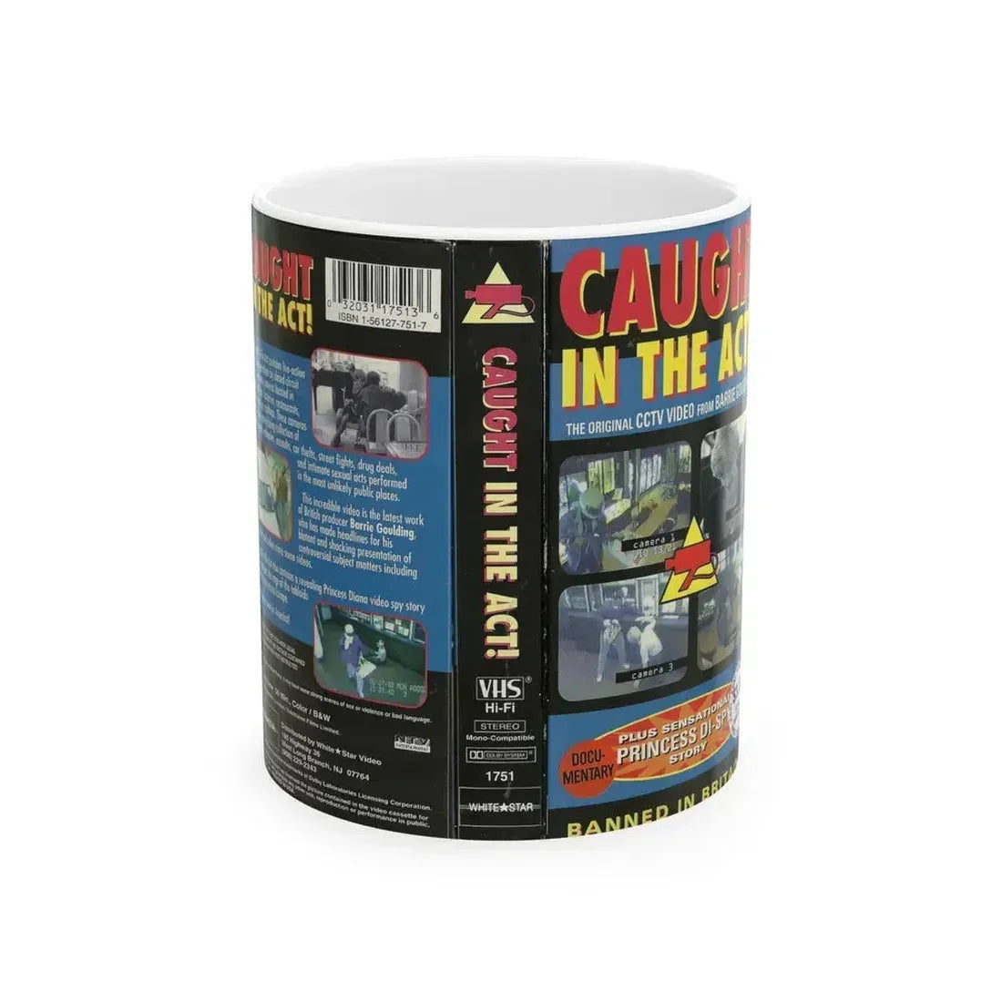 CAUGHT IN THE ACT (VHS COVER) - White Coffee Mug 11oz - Go Mug Yourself