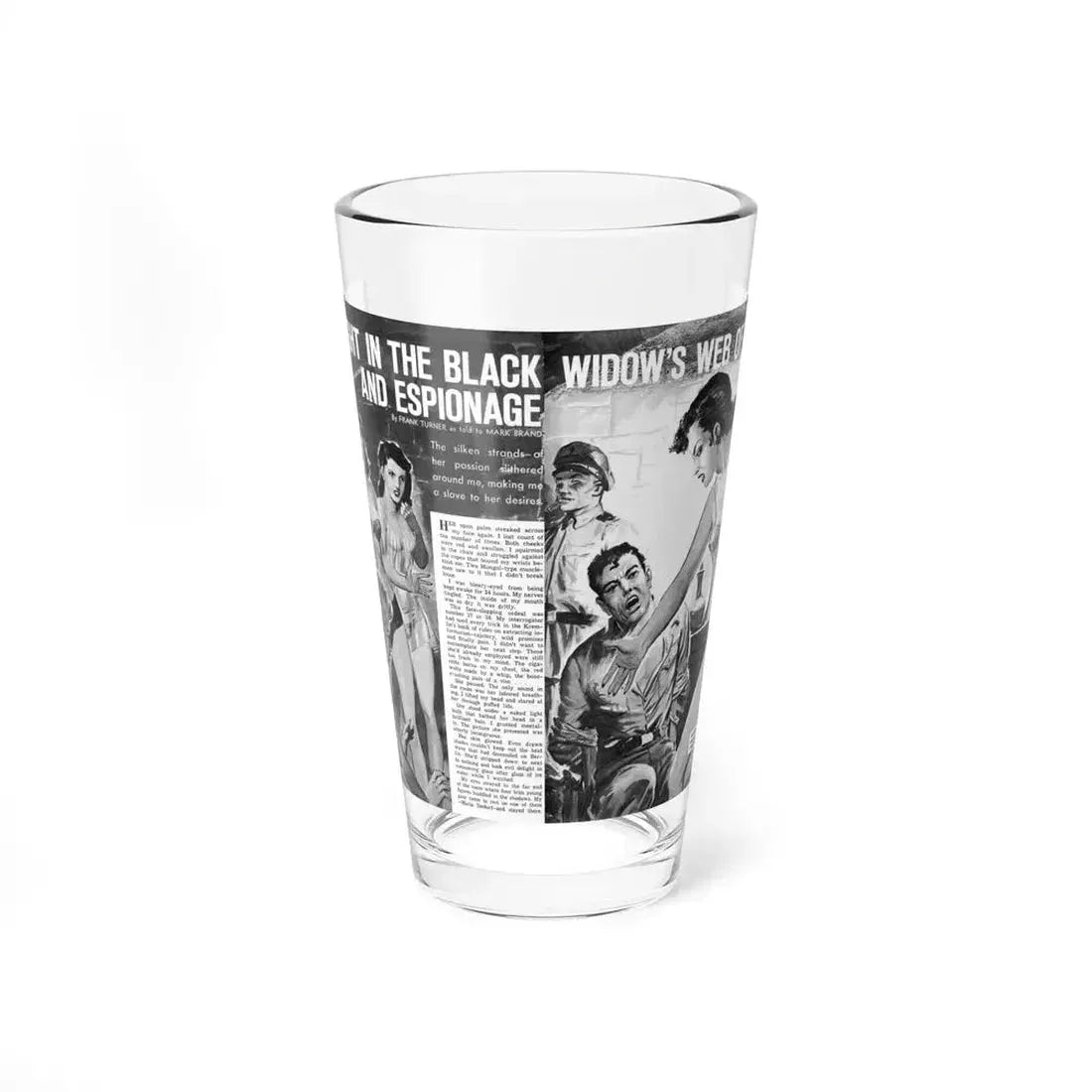 Caught In The Black Widow's Web Of Lust And Espionage, World of Men, December 1963 (Magazine Illustration) Pint Glass 16oz 16oz - Go Mug Yourself