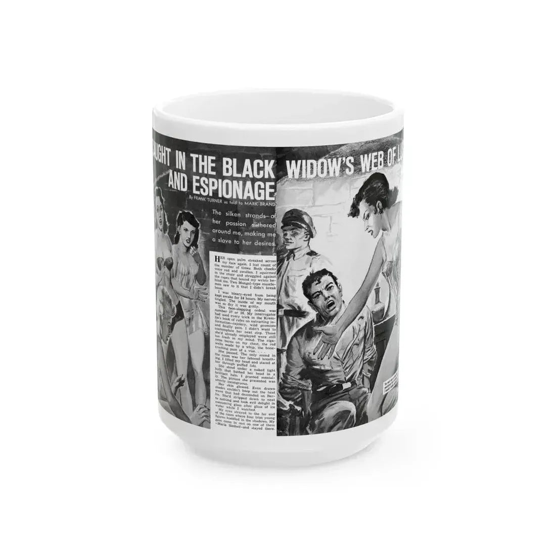Caught In The Black Widow's Web Of Lust And Espionage, World of Men, December 1963 - White Coffee Mug 15oz - Go Mug Yourself