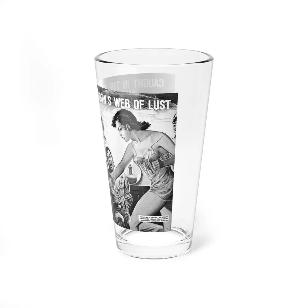 Caught In The Black Widow's Web Of Lust And Espionage, World of Men, December 1963 (Magazine Illustration) Pint Glass 16oz-Go Mug Yourself