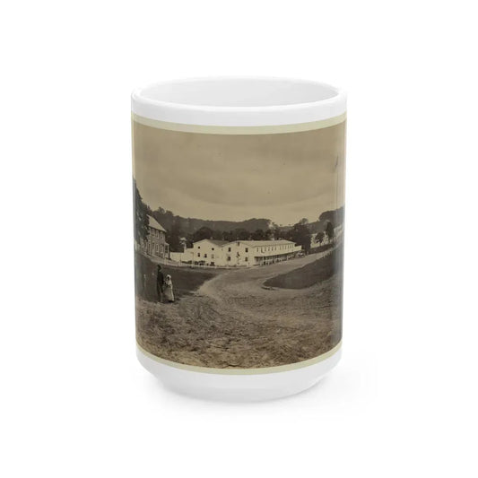 Cavalry Depot At Giesboro, Md. Soldier Facing Man And Girl With People In Horse-Drawn Carriage In Foreground (U.S. Civil War) White Coffee Mug 15oz - Go Mug Yourself