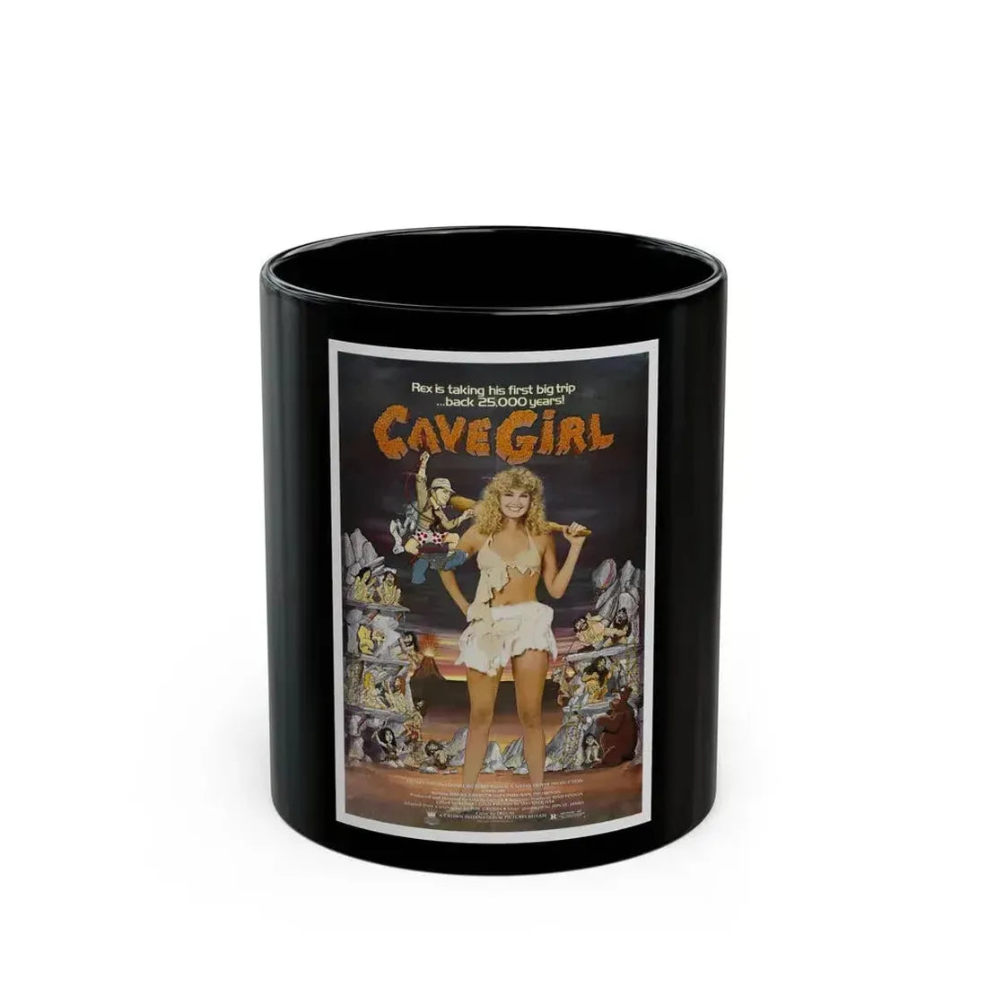 CAVEGIRL 1985 Movie Poster - Black Coffee Mug 11oz - Go Mug Yourself