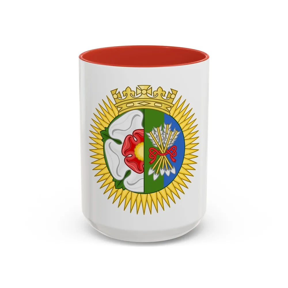 Tudor Rose and Arrows Badge - Accent Coffee Mug-15oz-Red-Go Mug Yourself