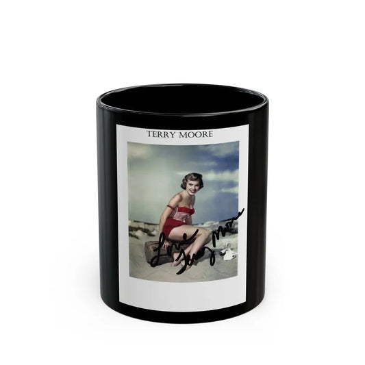 Terry Moore #546 - 3.5x5.5 1-Piece Color Barefoot Swimsuit Cheesecake Photo (Vintage Female Icon) Black Coffee Mug-11oz-Go Mug Yourself