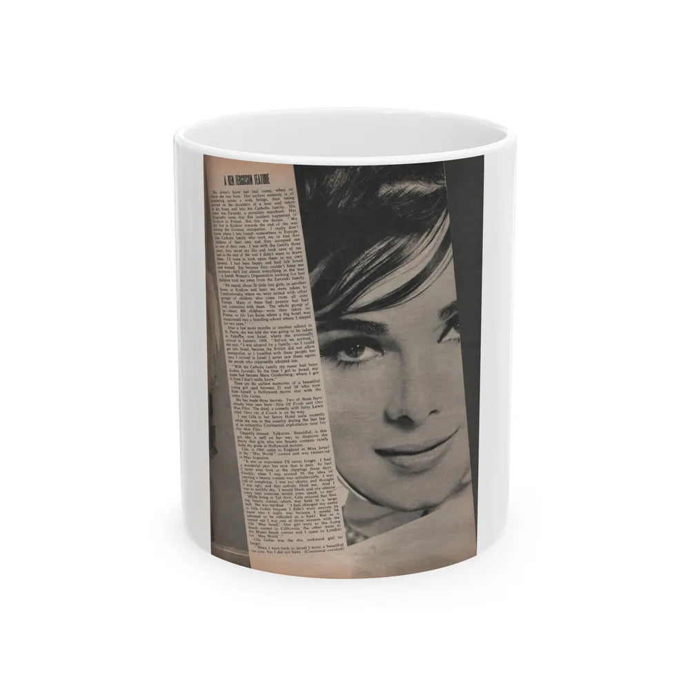 Gila Golan #153 - Photoplay Mag. July 1966 - 1 B&W Photo & Article Continued about Gila (Vintage Female Icon) White Coffee Mug-11oz-Go Mug Yourself