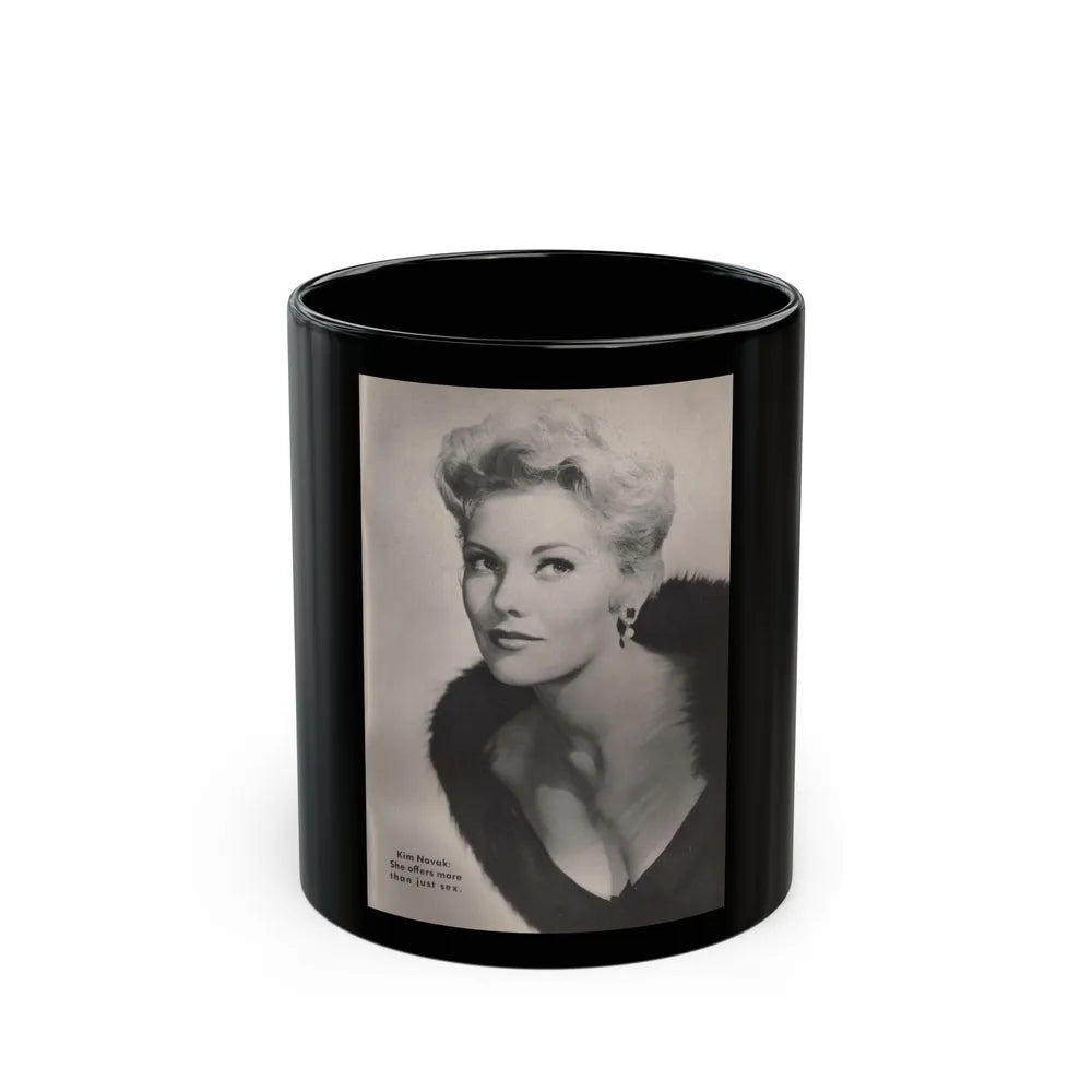 Kim Novak #249 - Tempo Mag. 2-21-56 - 1 B&W Photo (Vintage Female Icon) Black Coffee Mug-11oz-Go Mug Yourself