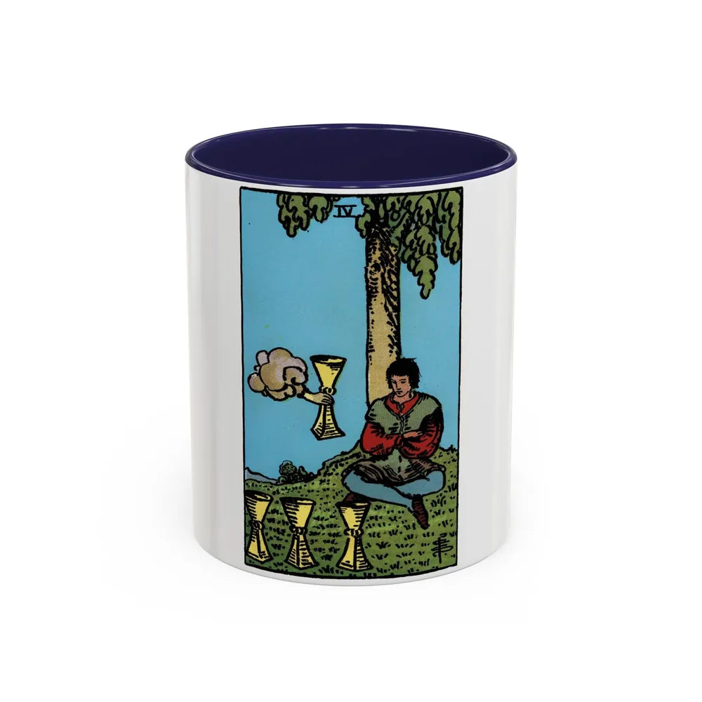 The 4 of Cups (Tarot Card) Accent Coffee Mug-11oz-Navy-Go Mug Yourself