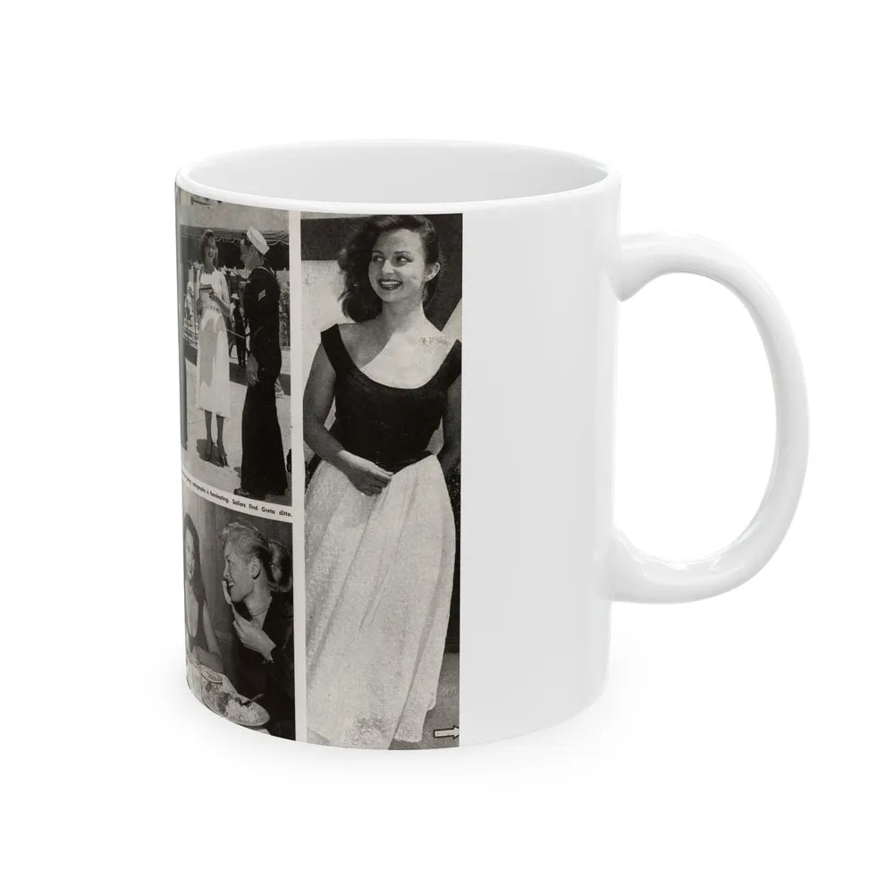 Greta Thyssen #16 - American Beauties Mag. '53 - 2 Pages with, 5 B&W Photos (Vintage Female Icon) White Coffee Mug-Go Mug Yourself