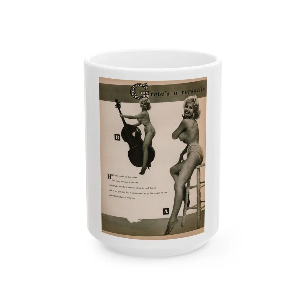 Greta Thyssen #141 - 1 Page & 2 B&W Photos & Captions from Jem Mag. June '58 (Vintage Female Icon) White Coffee Mug-15oz-Go Mug Yourself