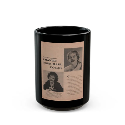 Terry Moore #632 - Magazine Page with, 2 B&W Photos & Article (Vintage Female Icon) Black Coffee Mug-15oz-Go Mug Yourself