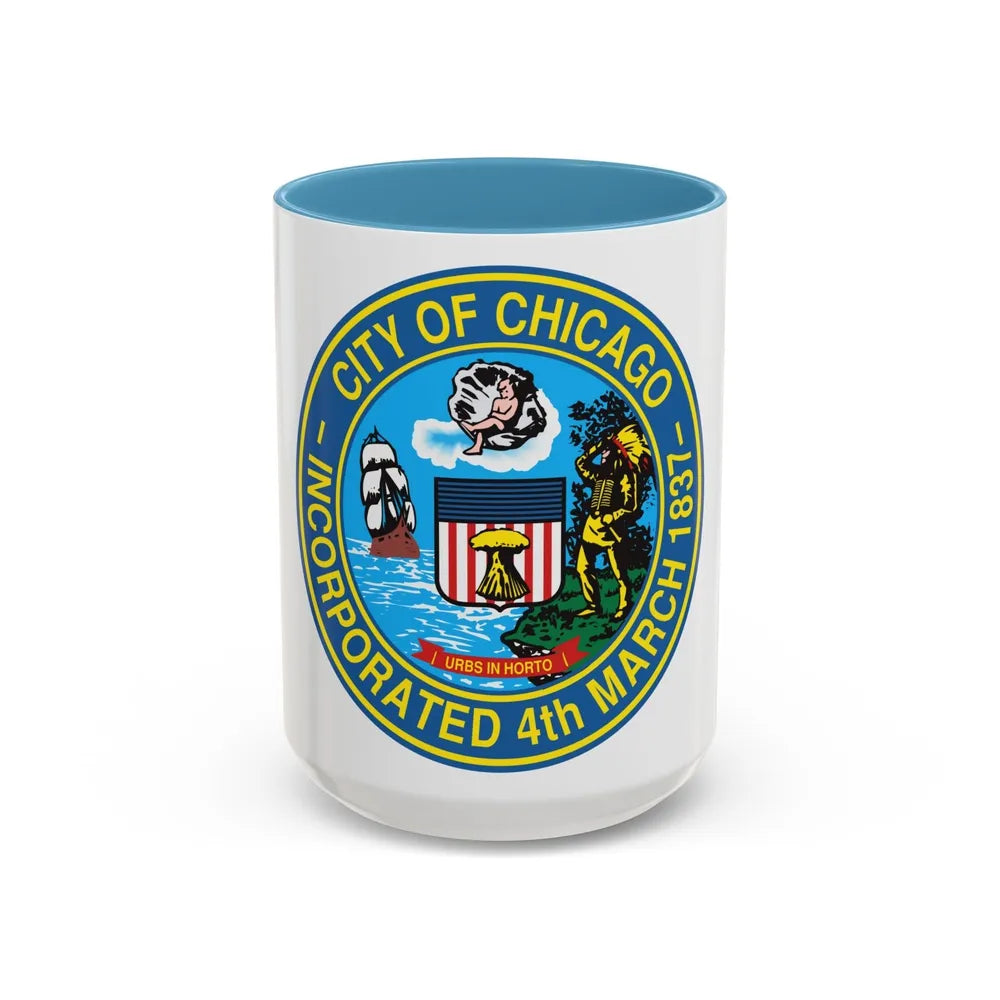 Seal of Chicago Illinois - Accent Coffee Mug-15oz-Light Blue-Go Mug Yourself