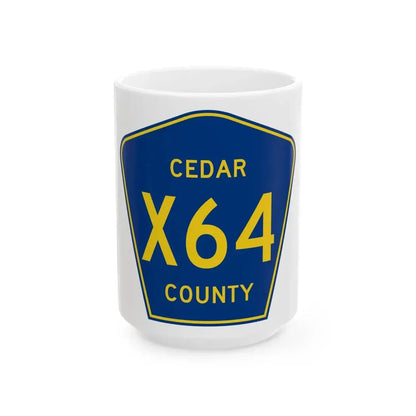 Cedar County Route X64 IA (Iowa) (Road Sign) White Coffee Mug 15oz - Go Mug Yourself
