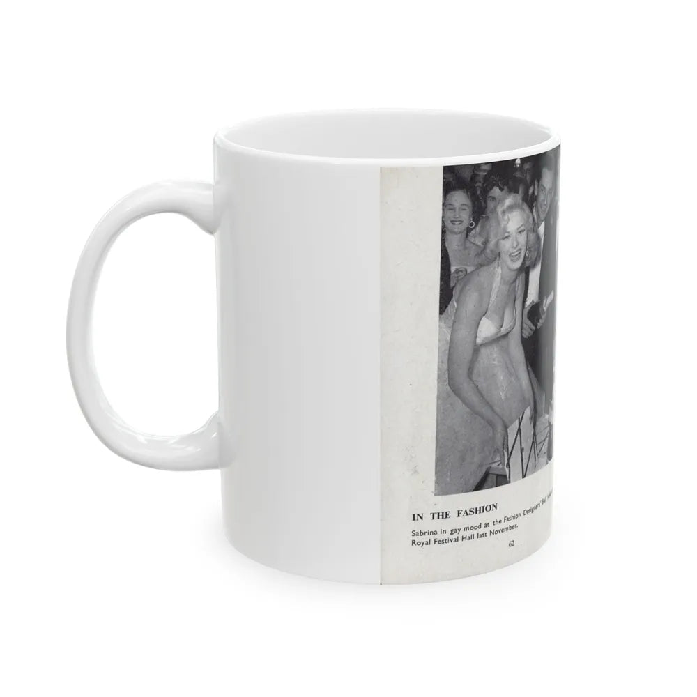 Norma Sykes #166 - 66 PHOTOGRAPHS OF Sabrina U.K. Pocket Mag. Pages 62 & 63 (Vintage Female Icon) White Coffee Mug-Go Mug Yourself