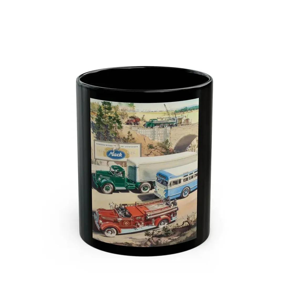 Celebrating 50 Years of Leadership, Mack Trucks advertisement for The Saturday Evening Post - Black Coffee Mug 11oz - Go Mug Yourself
