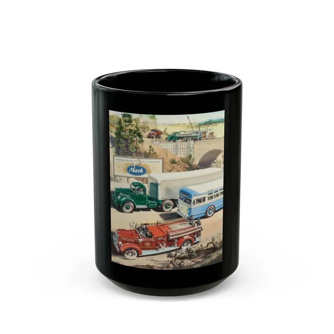 Celebrating 50 Years of Leadership, Mack Trucks advertisement for The Saturday Evening Post - Black Coffee Mug 15oz - Go Mug Yourself