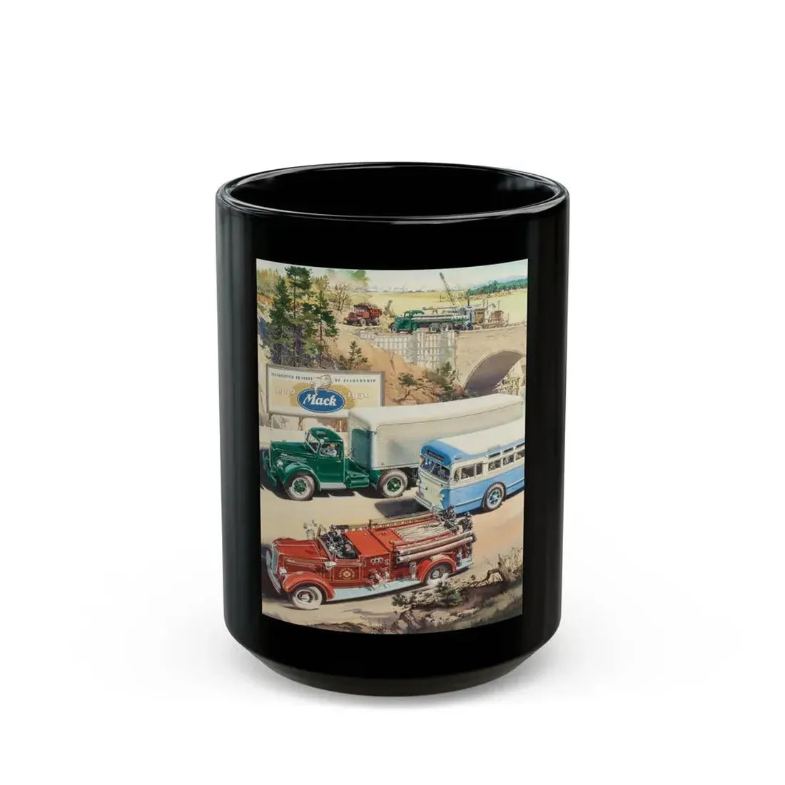 Celebrating 50 Years of Leadership, Mack Trucks advertisement for The Saturday Evening Post - Black Coffee Mug 15oz - Go Mug Yourself