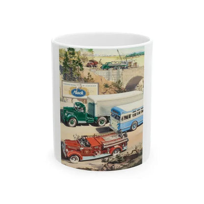 Celebrating 50 Years of Leadership, Mack Trucks advertisement for The Saturday Evening Post - White Coffee Mug 11oz - Go Mug Yourself
