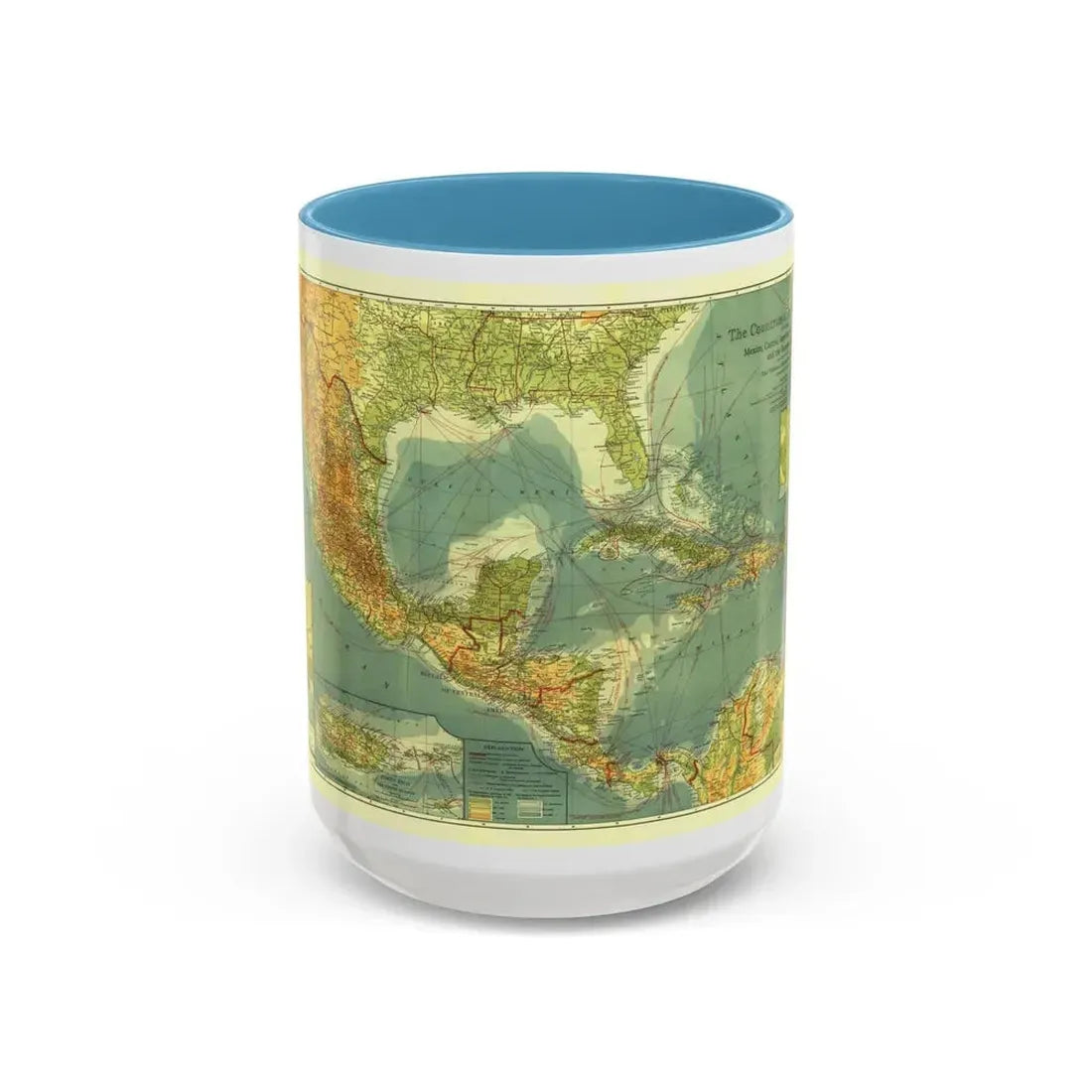 Central America and the West Indies (1922) (Map) Accent Coffee Mug 15oz Light Blue - Go Mug Yourself