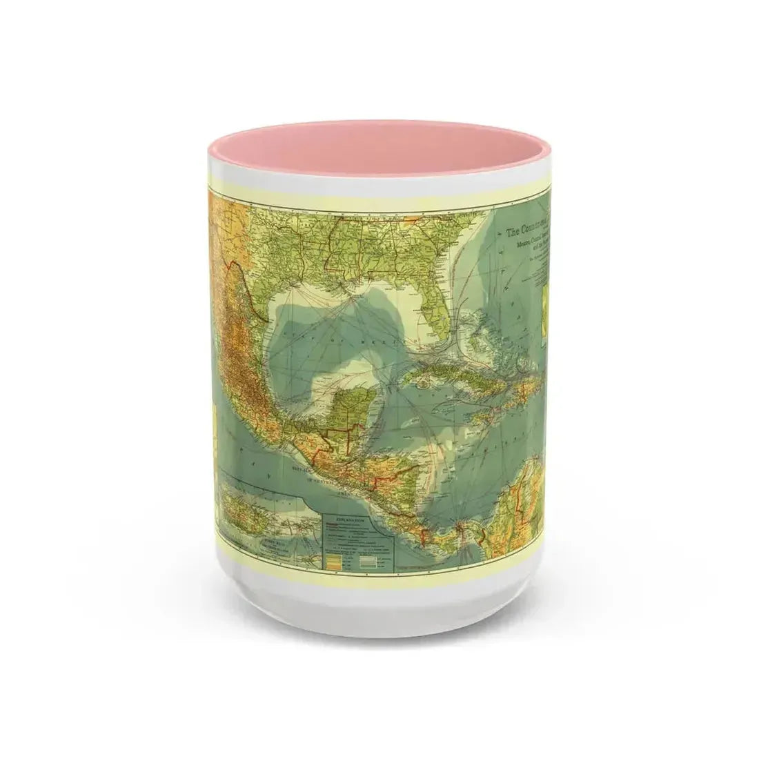 Central America and the West Indies (1922) (Map) Accent Coffee Mug 15oz Pink - Go Mug Yourself