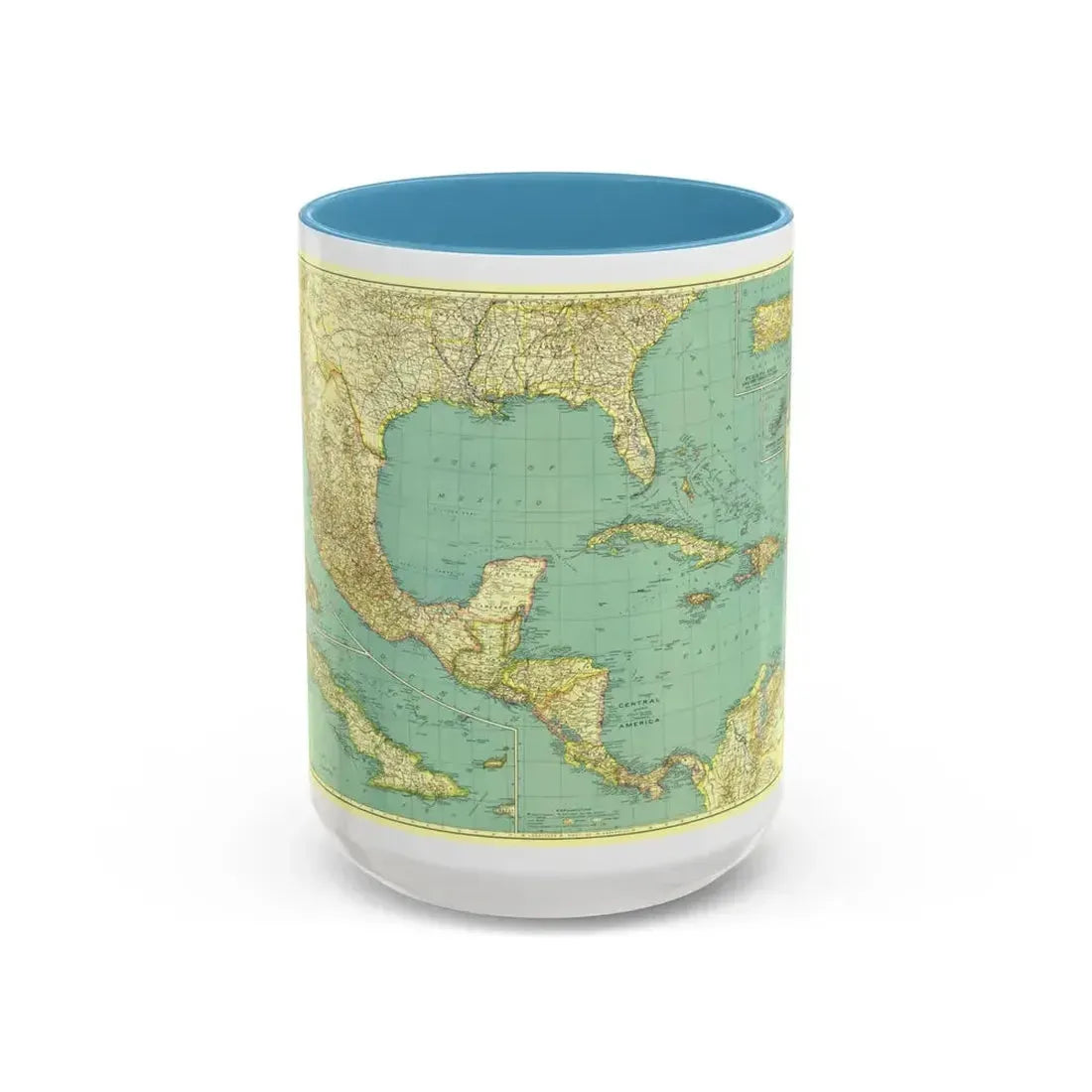 Central America and the West Indies (1934) (Map) Accent Coffee Mug 15oz Light Blue - Go Mug Yourself