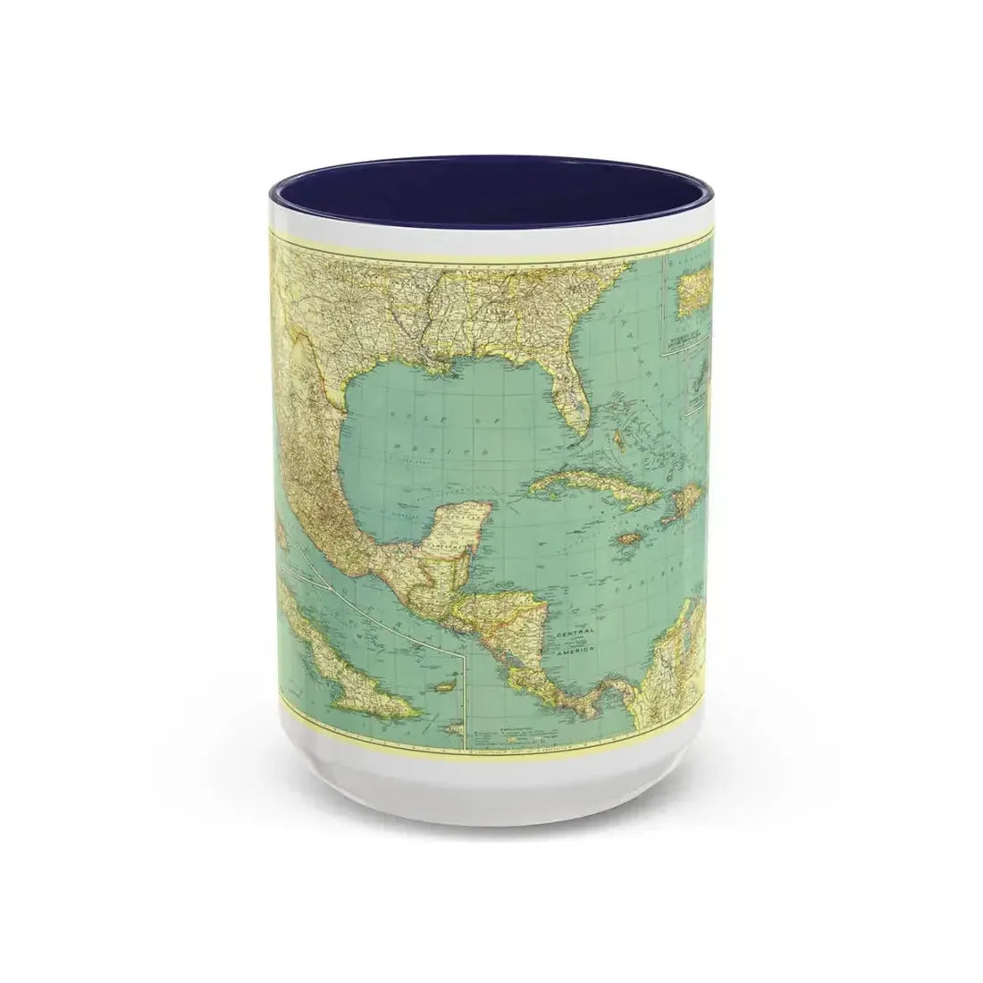 Central America and the West Indies (1934) (Map) Accent Coffee Mug 15oz Navy - Go Mug Yourself