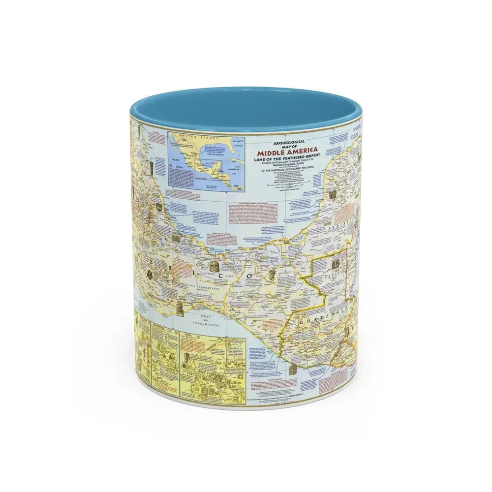Central America - Archeological Map 1 (1968) (Map) Accent Coffee Mug 11oz Light Blue - Go Mug Yourself