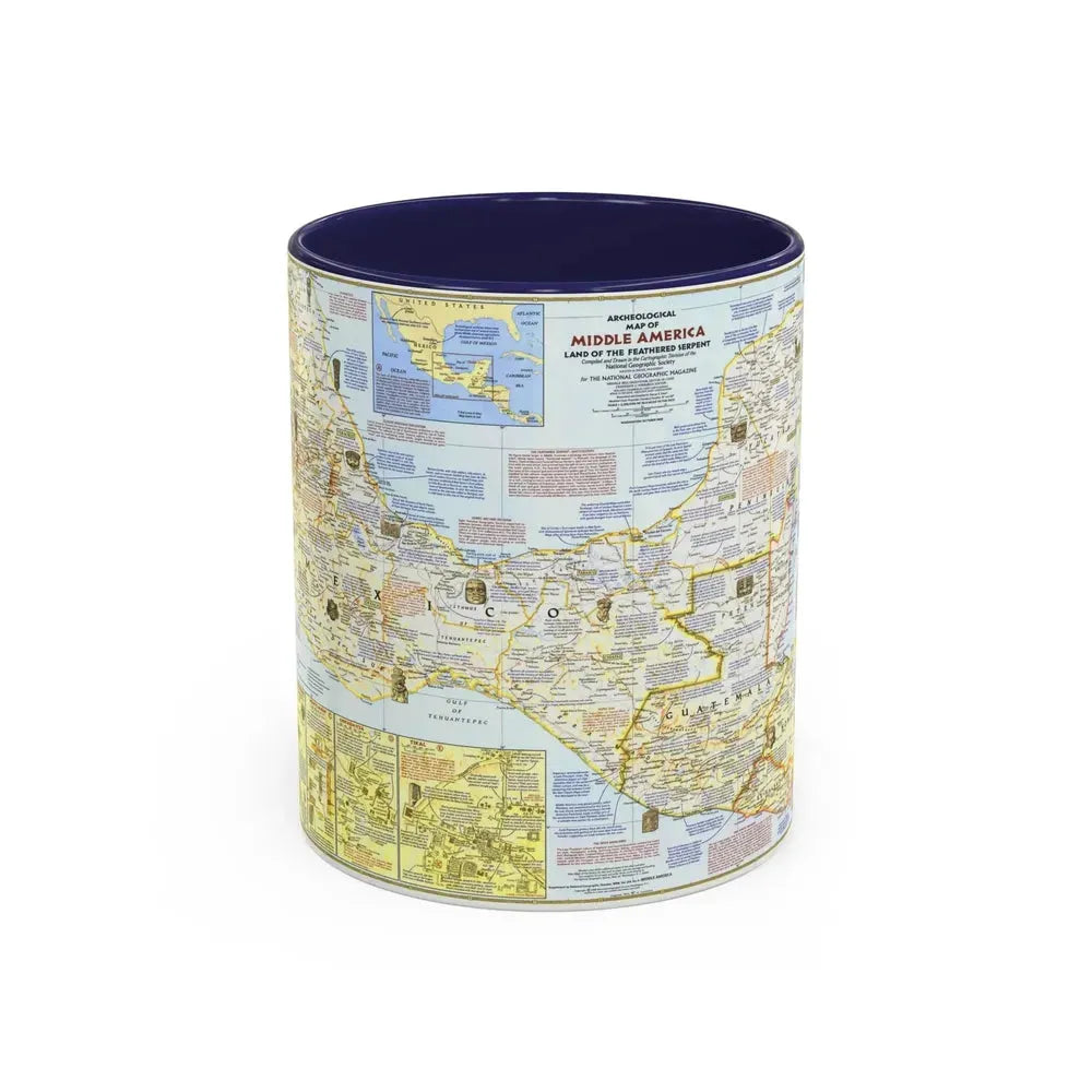 Central America - Archeological Map 1 (1968) (Map) Accent Coffee Mug 11oz Navy - Go Mug Yourself