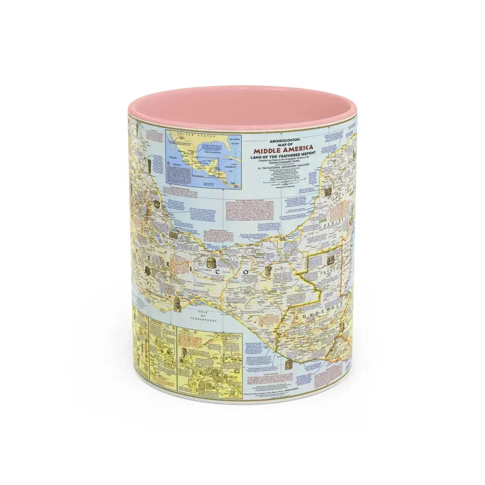 Central America - Archeological Map 1 (1968) (Map) Accent Coffee Mug 11oz Pink - Go Mug Yourself