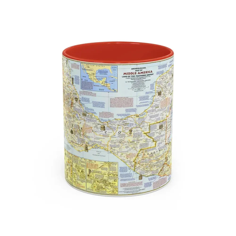 Central America - Archeological Map 1 (1968) (Map) Accent Coffee Mug 11oz Red - Go Mug Yourself