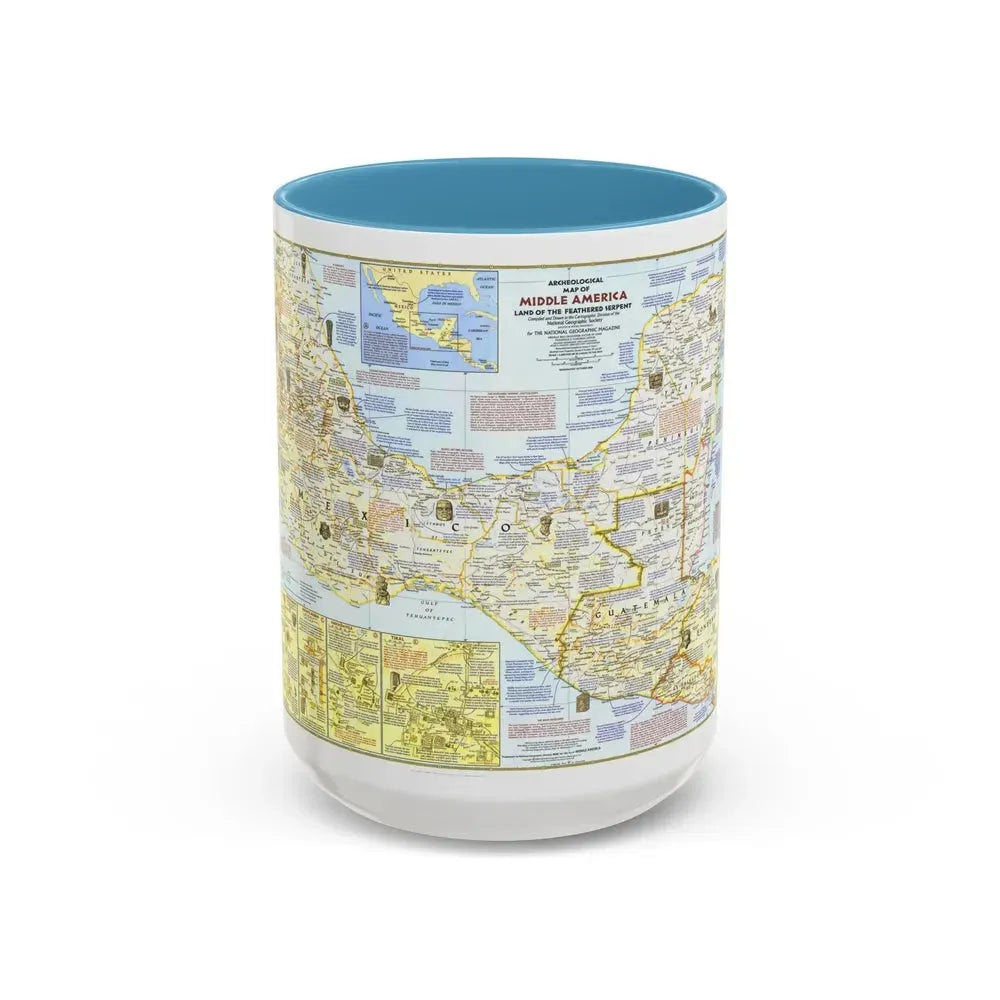 Central America - Archeological Map 1 (1968) (Map) Accent Coffee Mug 15oz Light Blue - Go Mug Yourself