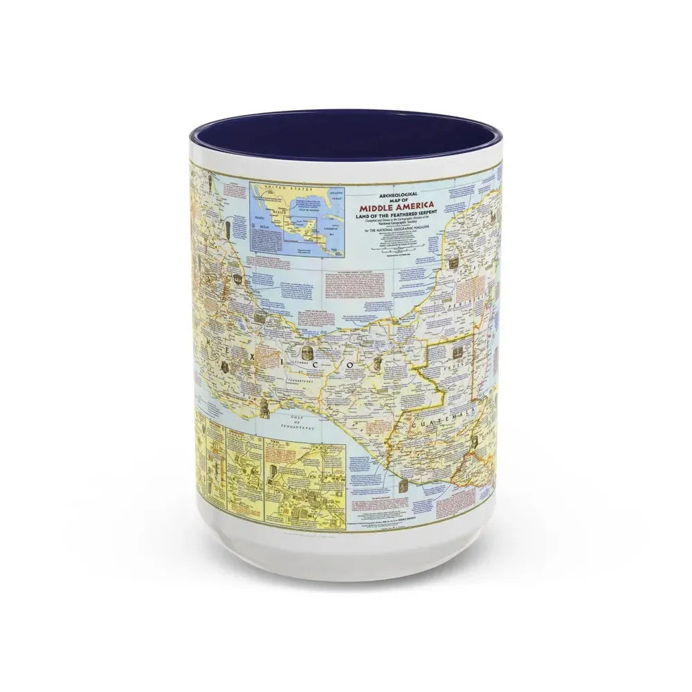 Central America - Archeological Map 1 (1968) (Map) Accent Coffee Mug 15oz Navy - Go Mug Yourself