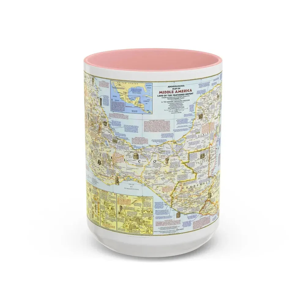 Central America - Archeological Map 1 (1968) (Map) Accent Coffee Mug 15oz Pink - Go Mug Yourself