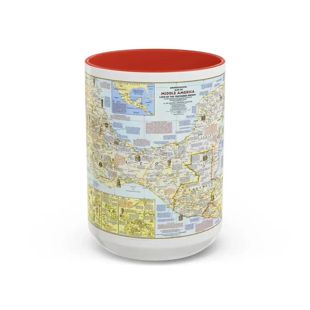 Central America - Archeological Map 1 (1968) (Map) Accent Coffee Mug 15oz Red - Go Mug Yourself