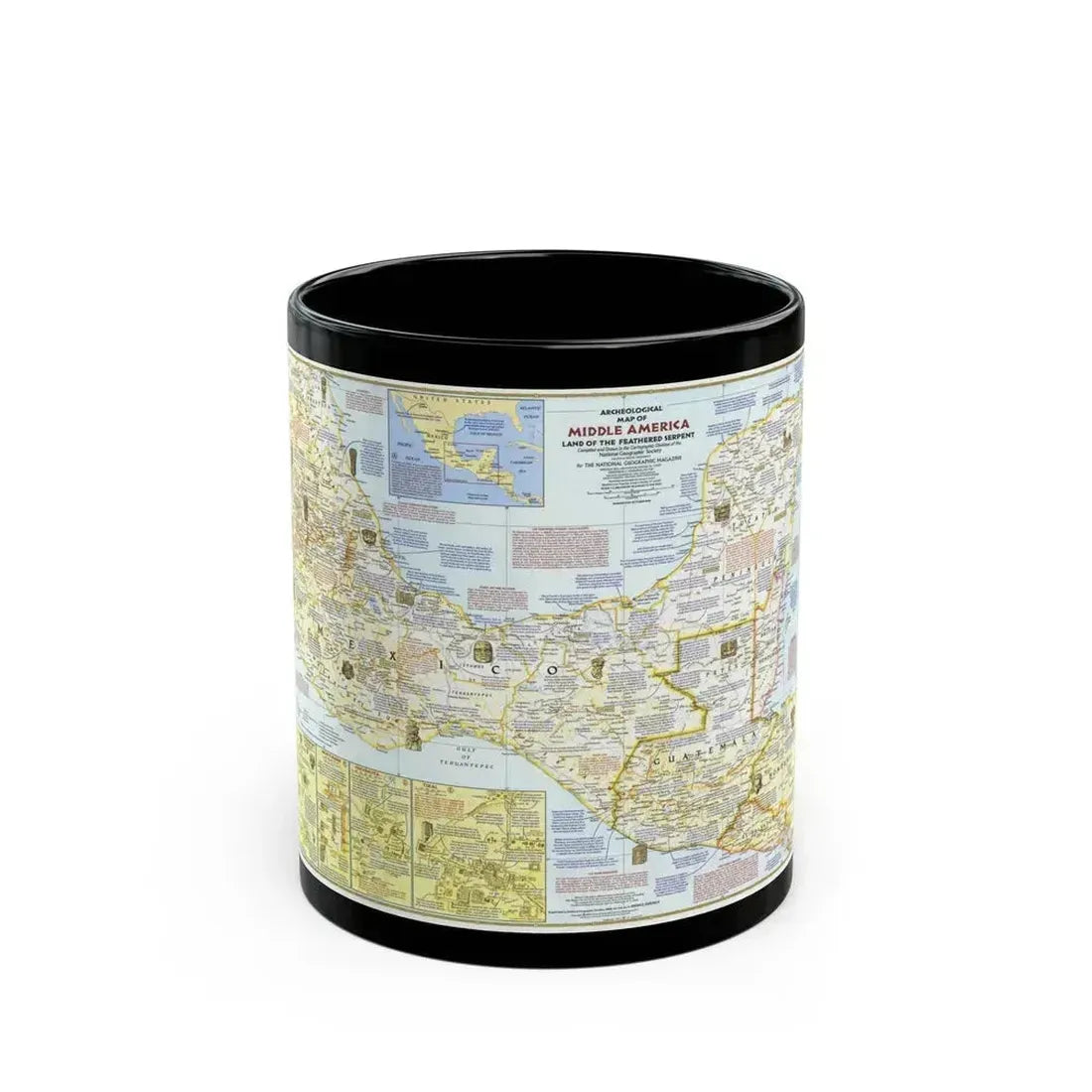 Central America - Archeological Map 1 (1968) (Map) Black Coffee Mug 11oz - Go Mug Yourself