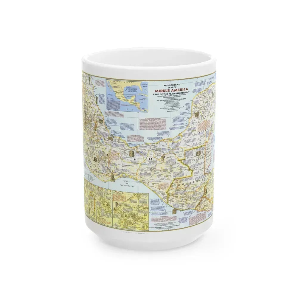 Central America - Archeological Map 1 (1968) (Map) White Coffee Mug 15oz - Go Mug Yourself